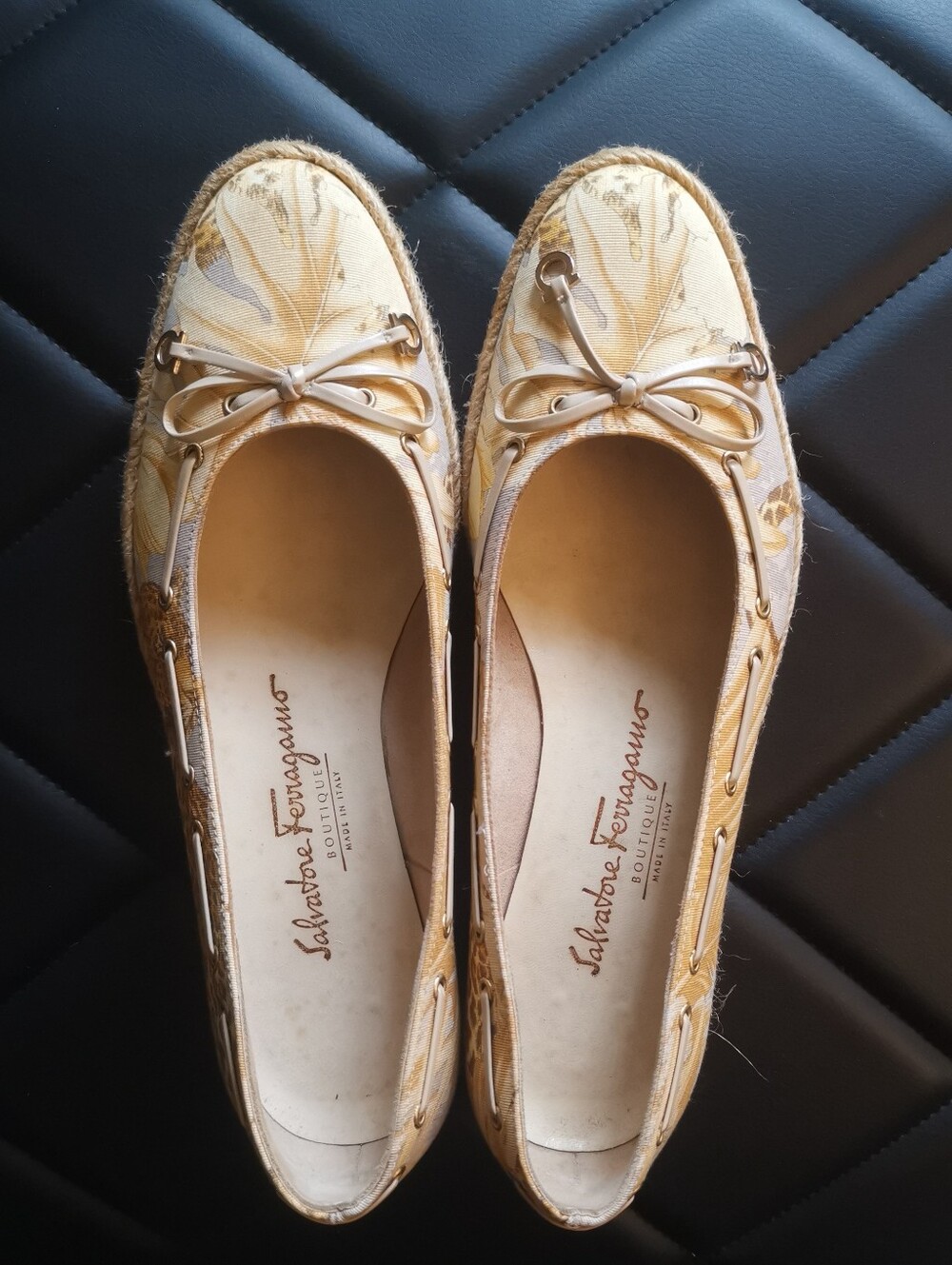 Salvatore Ferragamo Vintage Leopard Botanical Canvas Espadrille Flats -Size 6.5B